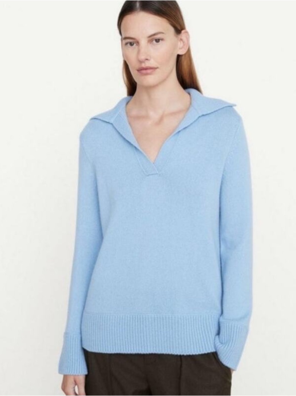 Vince Johny Collar Sweater Sz Lrg w MEASUREMENTS Tide Blue Wool + Cashmere